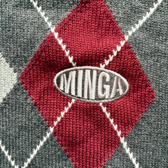 Minga London V-Neck Argyle Jumper Long Sleeve Cotton Sweater Grey | US Sz 12 - Picture 6 of 12